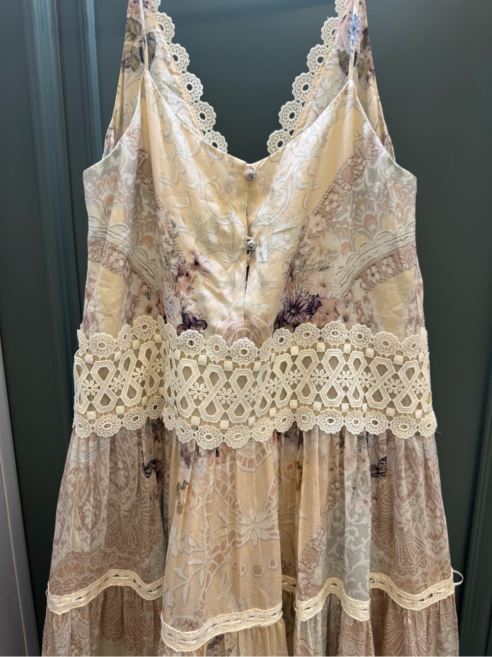 Camilla Trapeze Tired Dress. Cream Floral Lace Maxi Dress - Picture 10 of 10